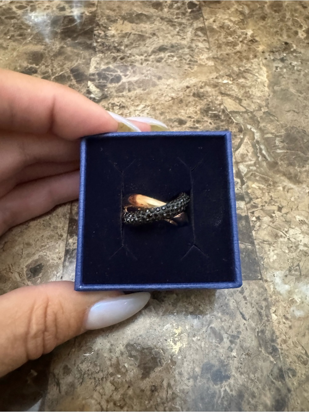 Swarovski Two-Tone Black Pavé and Rose Gold Intertwined Ring